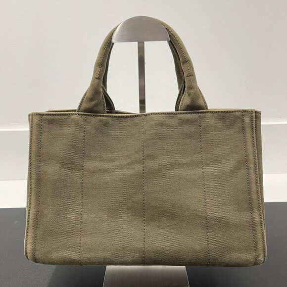 Prada Green Canapa Studded Canvas Handbag Army Green (JB1063) - Picture 2 of 16